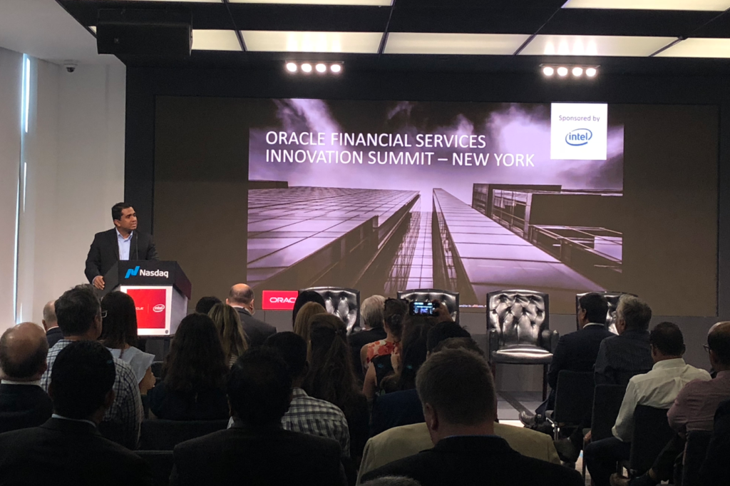 Sanjay Mathew, Global Fintech and Open Banking Digital Platform Strategy Lead at Oracle, chairing the meeting in New York